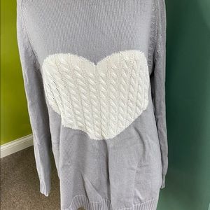 Long Grey and Cream Heart Sweater